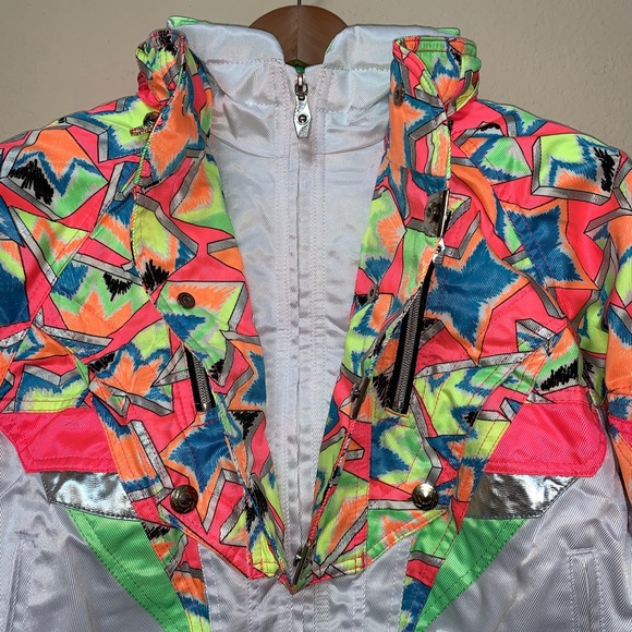 Team Phenix White Neon 80s Ski Jacket Small Medium - Picture 5 of 16